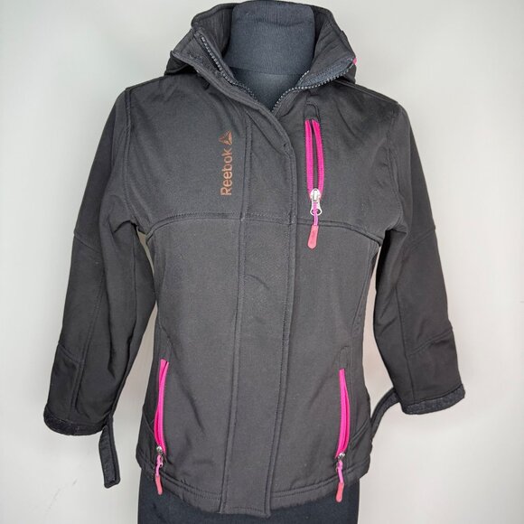 Rebook Girls Black and Pink Jacket with Hoodie size S (7/8) - Picture 1 of 11